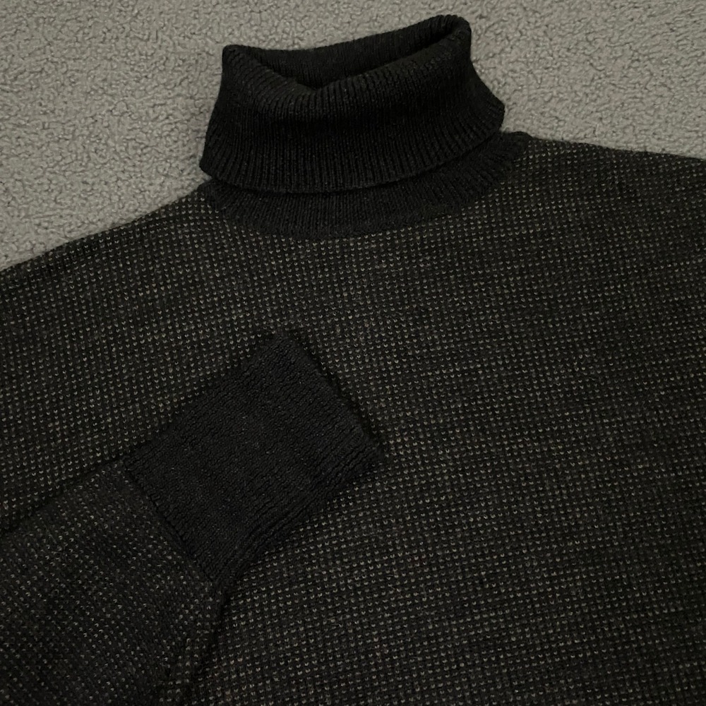 Vintage Polo Ralph Lauren Sweater Mens Large Black Gray Birdseye Turtleneck Wool